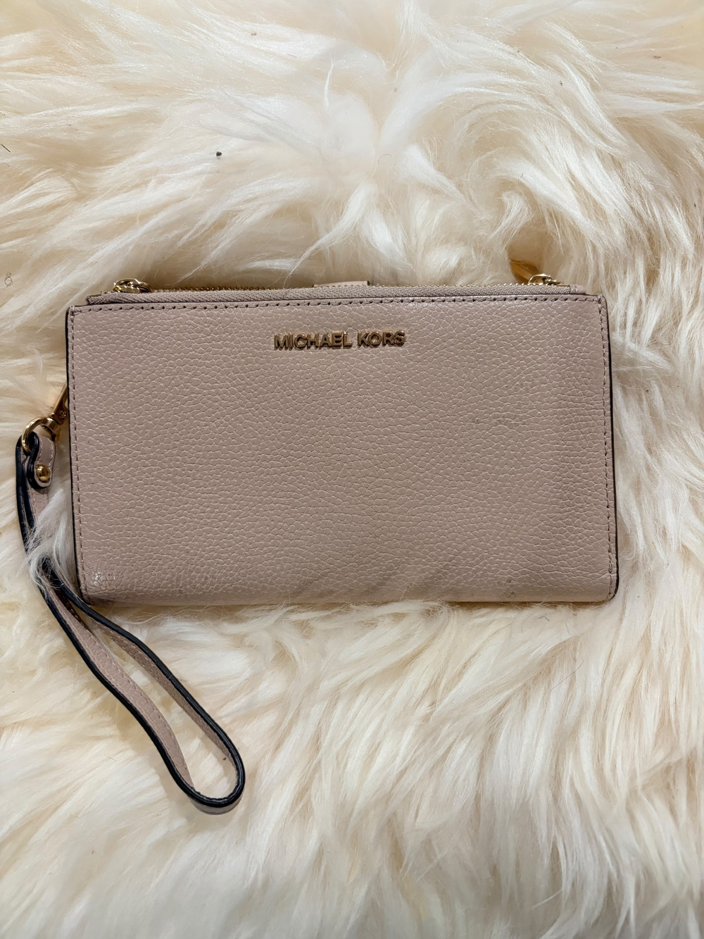 Michael Kors Blush Leather Wristlet with Gold Logo